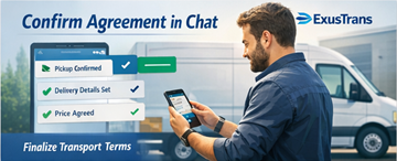 Privatperson som bekräftar transportoffert och diskuterar detaljer med transportör i chatten